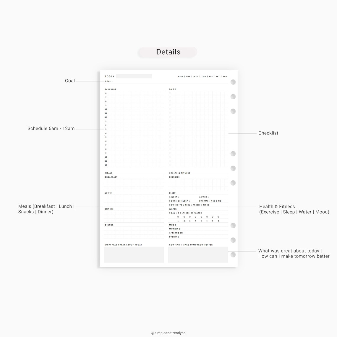 Daily Planner B5 size Minimalist Printable Day Planner Etsy