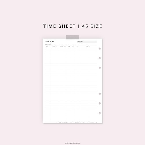 Time Sheet Log Printable A5 Planner Inserts Time Card | Etsy
