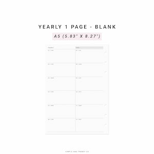 Year At A Glance A5 Planner Inserts, Yearly 1 Page, Yearly Planner, Printable Yearly Overview, Undated Year Planner, Yearly Agenda