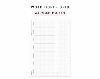 Week on 1 Page WO1P Horizontal Weekly Planner Printable A5 Planner Inserts