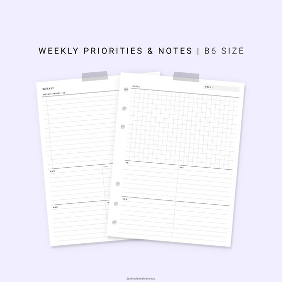 Paper Calendars & Planners Vertical Weekly Planner B6 Inserts Weekly ...