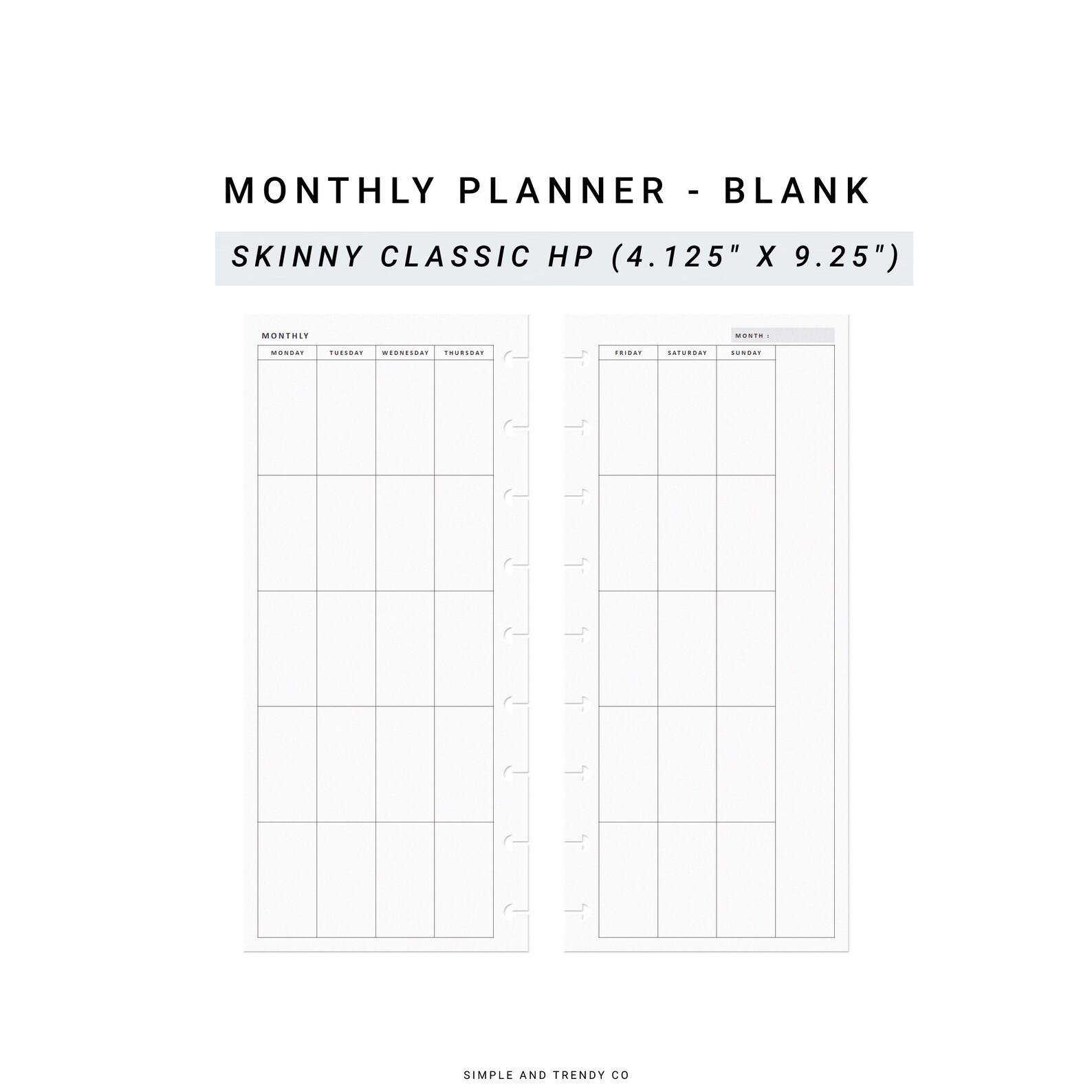 Monthly Planner Skinny Classic Happynichi Printable Half Sheet - Etsy