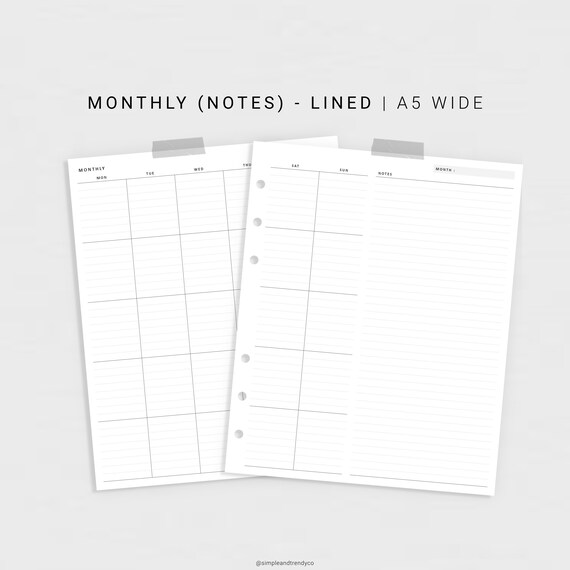 Monthly Planner Printable A5 Wide Undated Monthly Plan | Etsy