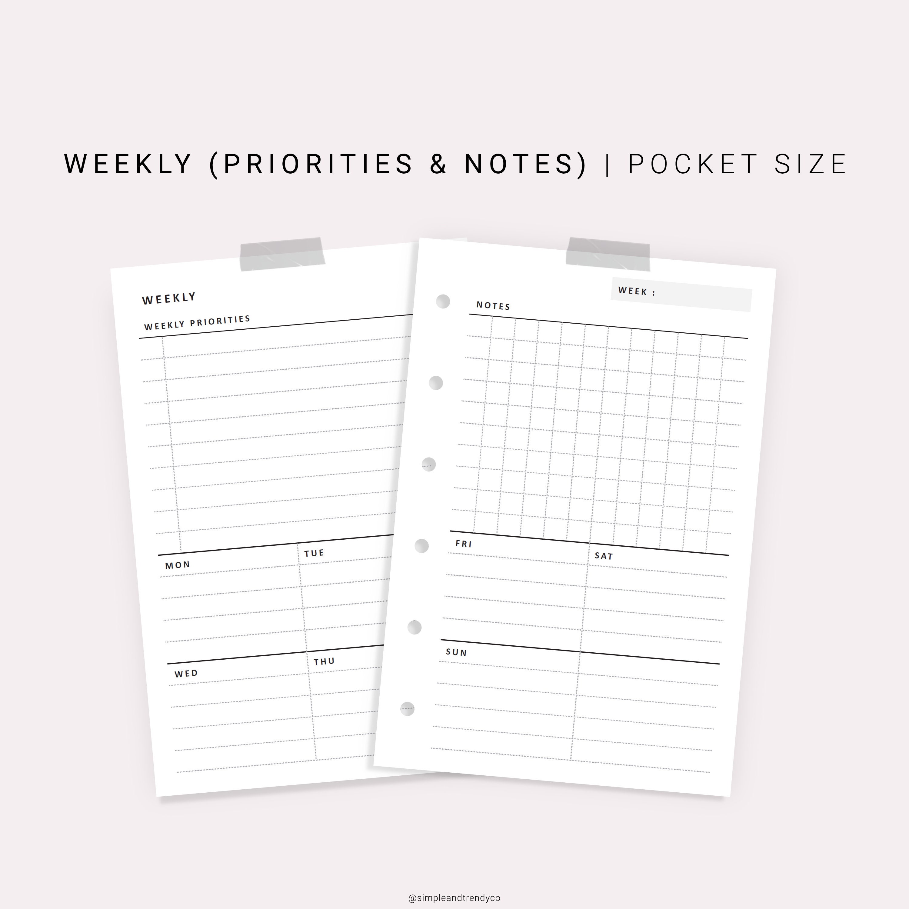 Weekly Planner Pocket size Weekly Agenda WO2P Printable | Etsy