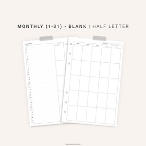 Monthly Planner Printable Half Size Half Letter Inserts | Etsy