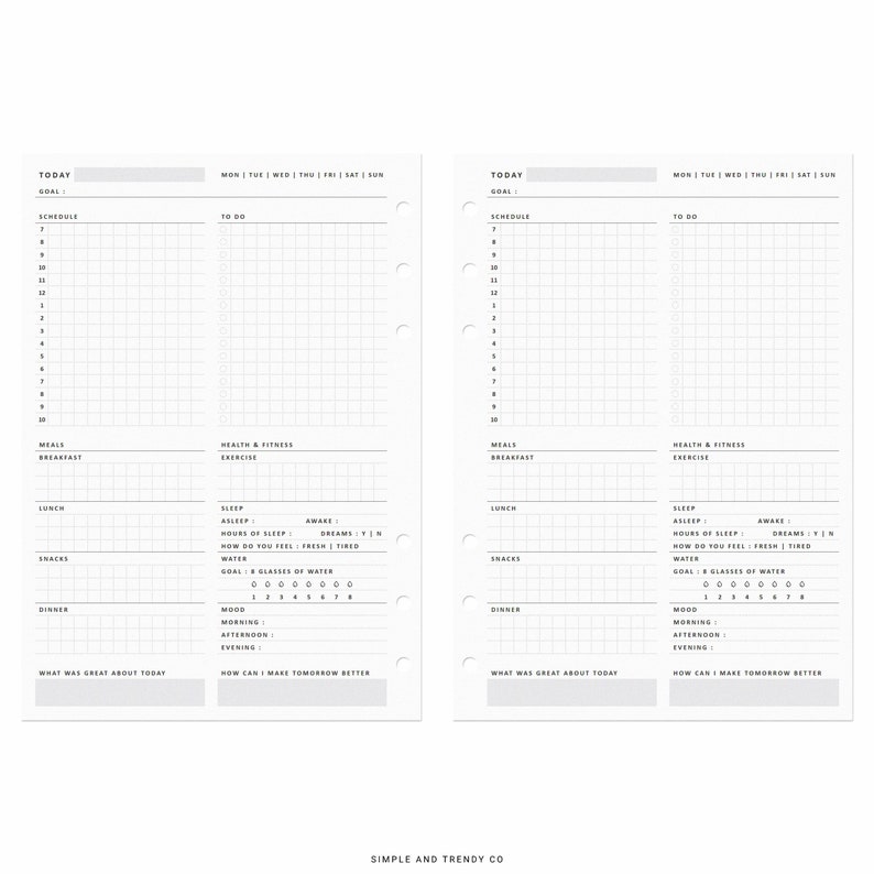 Daily Planner A5 Planner Inserts Minimalist Printable Day Etsy