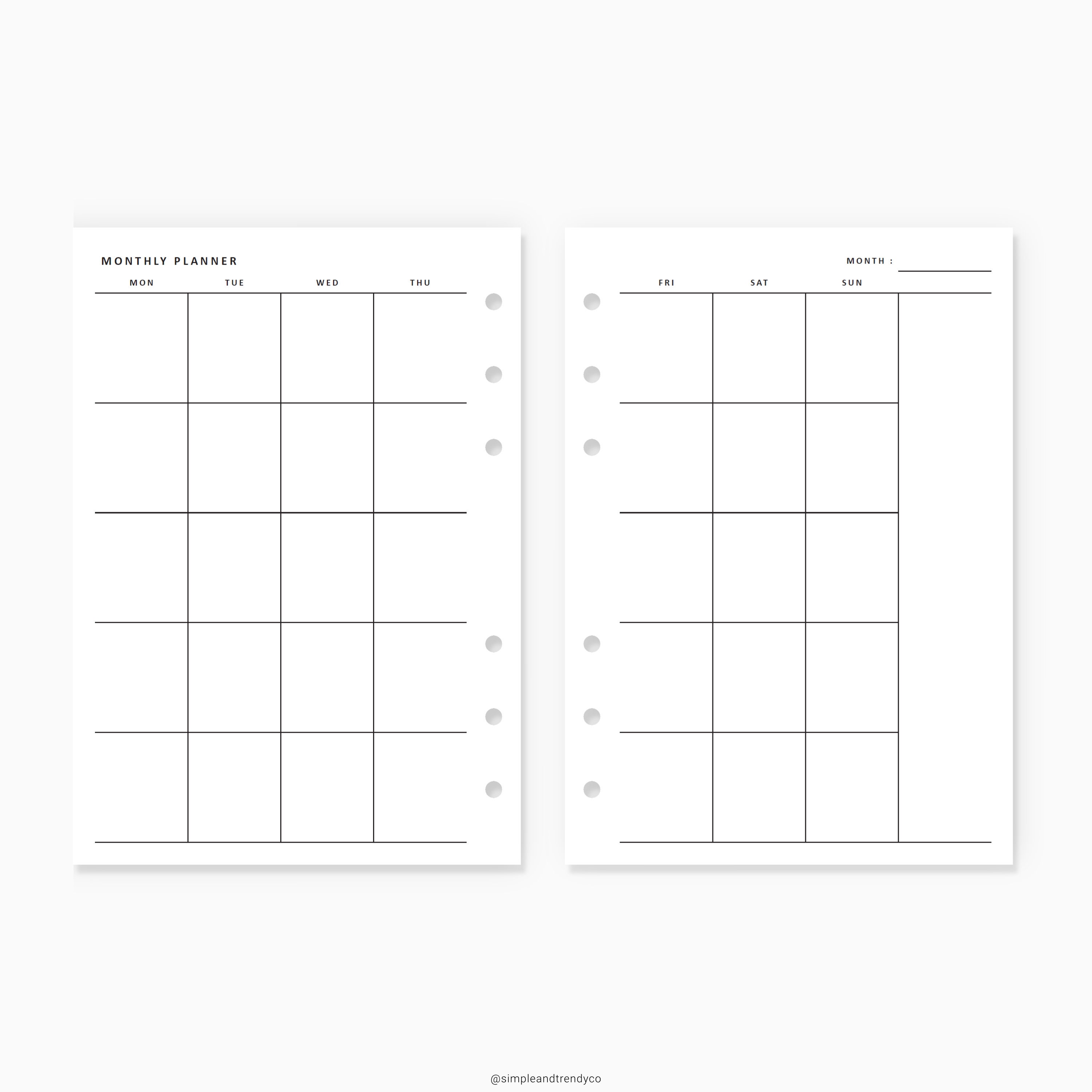Monthly Planner Printable Minimalist Planner A6 Inserts | Etsy