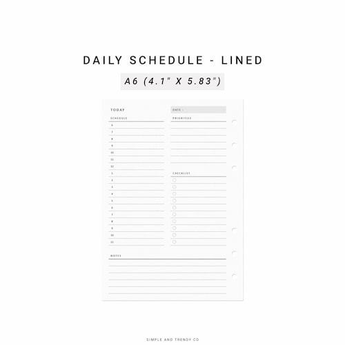 Daily Planner Printable A6 Inserts Daily Planners and Etsy