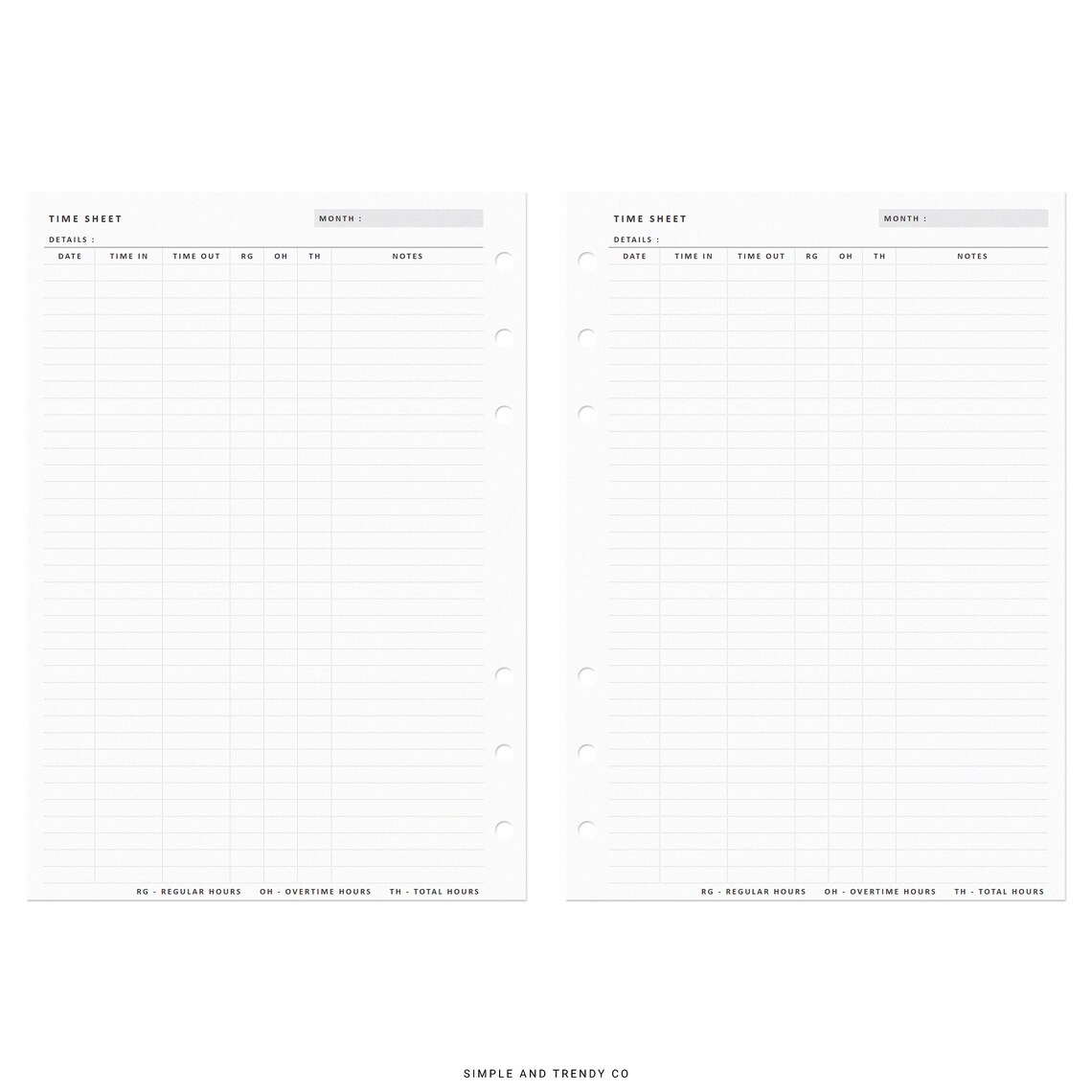 Time Sheet Log Printable A5 Planner Inserts Time Card - Etsy