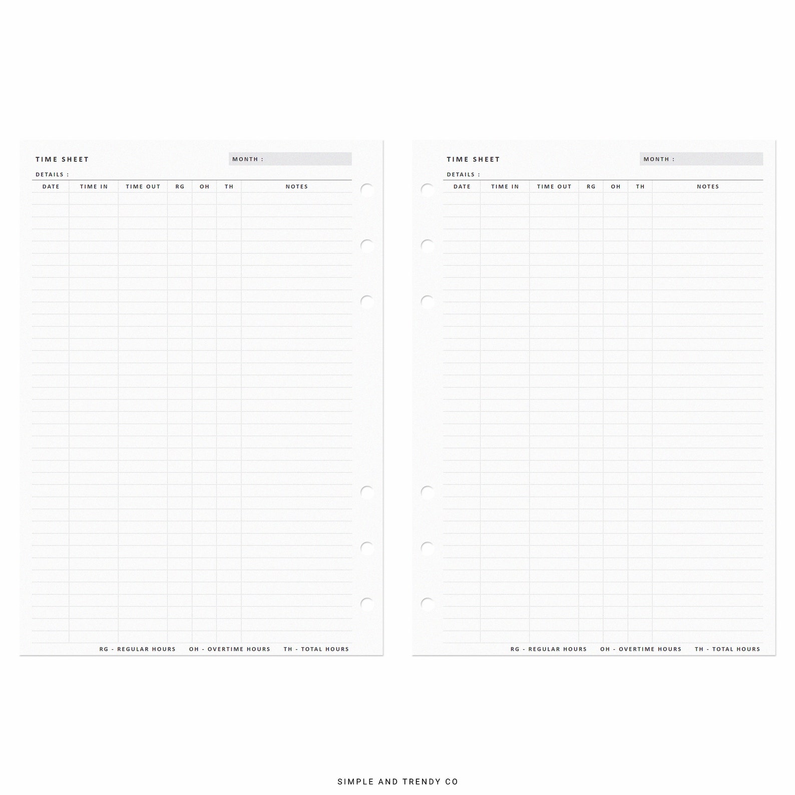 Time Sheet Log Printable A5 Planner Inserts Time Card - Etsy