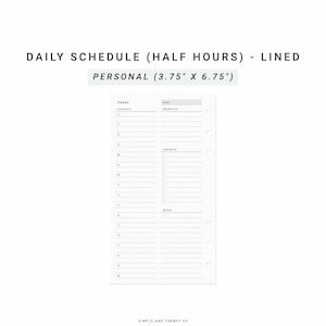Daily Planner Printable Personal Planner Inserts, Daily Planners Half Hour, Daily Agenda Printable, Daily Schedule Filofax Personal