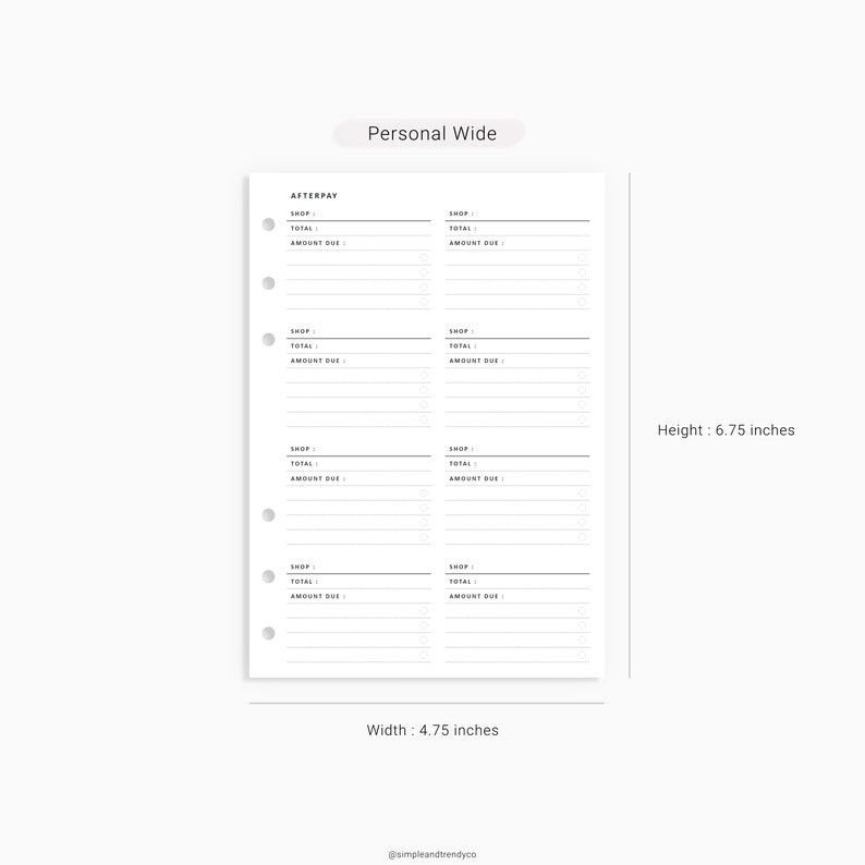 Afterpay Tracker Personal Wide Printable Afterpay Payment Etsy