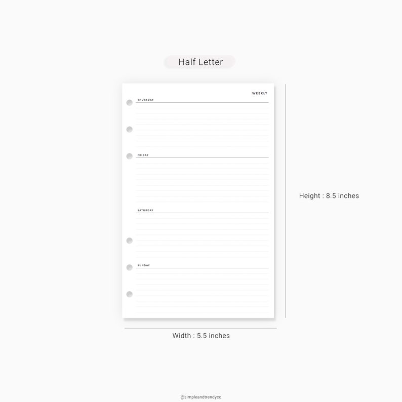 Weekly Planner Printable Half Size Half Letter Inserts Weekly | Etsy