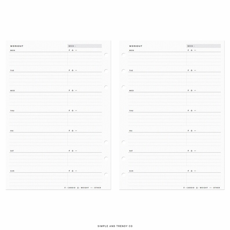 Workout Tracker A5 Planner Inserts Printable Weekly Workout - Etsy