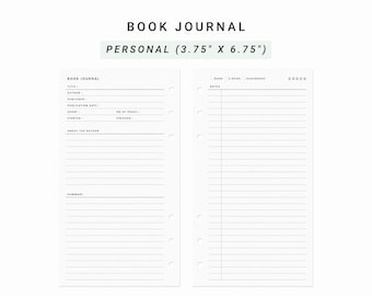 Book Journal, Printable Personal Planner Inserts, Reading Journal, Book Lover, Book Review, Reading Planner