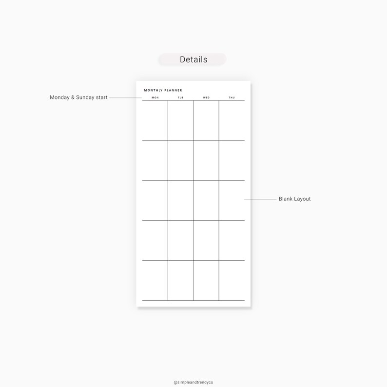Monthly Planner Printable Minimalist Planner Hobonichi Weeks | Etsy