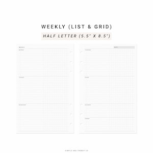 Weekly Planner Printable Half Size Half Letter Inserts, Weekly to Do ...
