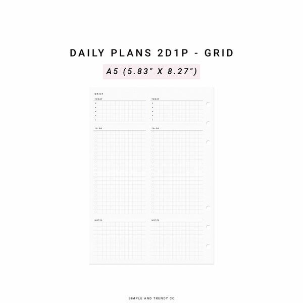 Daily 2 Days on 1 page A5 Planner Inserts, Daily To Do List, Day Planner 2D1P Daily Planner