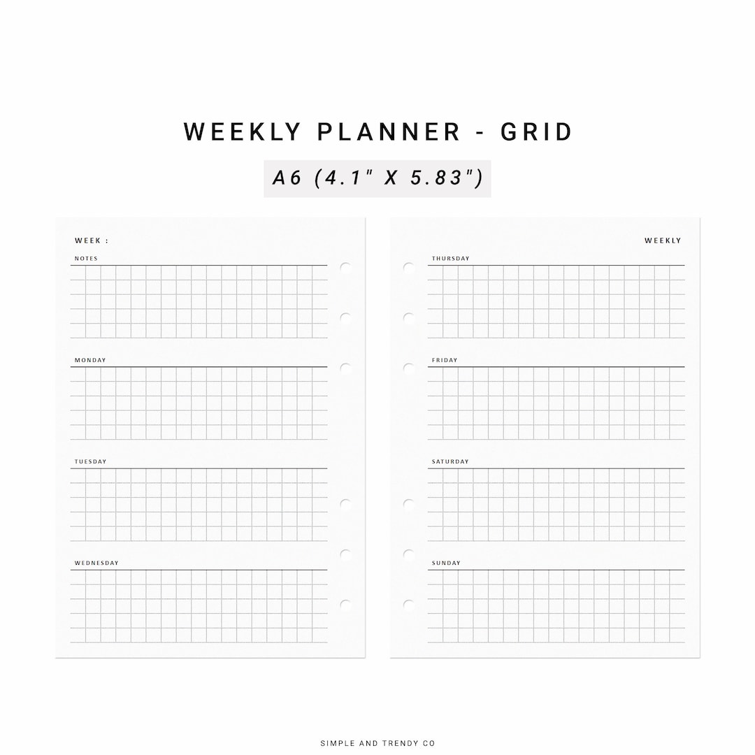 Weekly Planner Printable A6 Inserts, Weekly Schedule Printable, Weekly ...