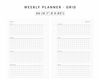 Weekly Planner Printable A6 Inserts, Weekly Schedule Printable, Weekly Planner Template, Weekly Planner Agenda, Weekly Planner Refills