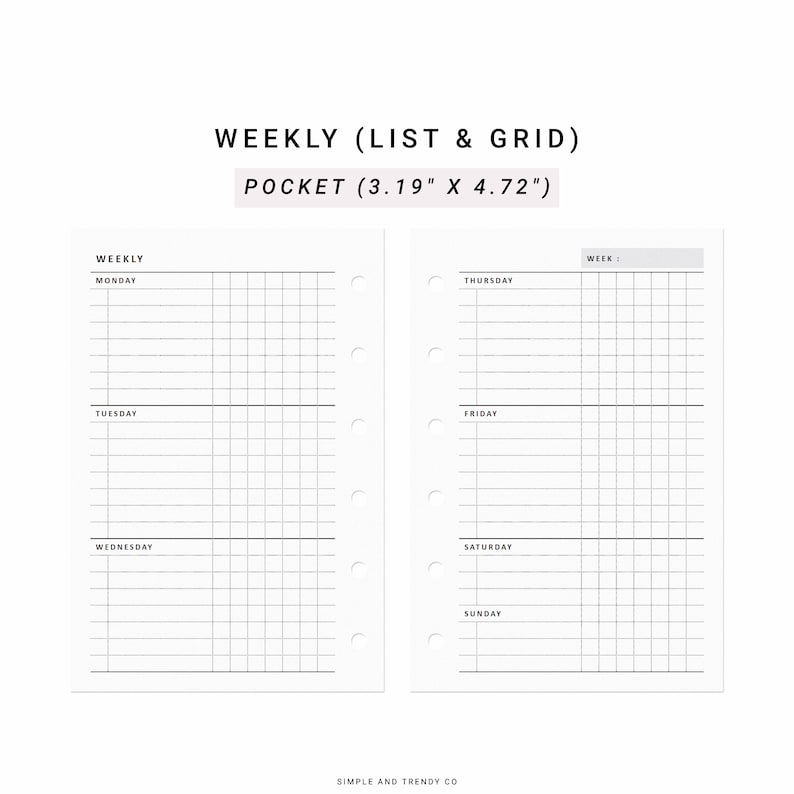 Weekly Planner Printable Pocket Size Weekly to Do Checklist - Etsy