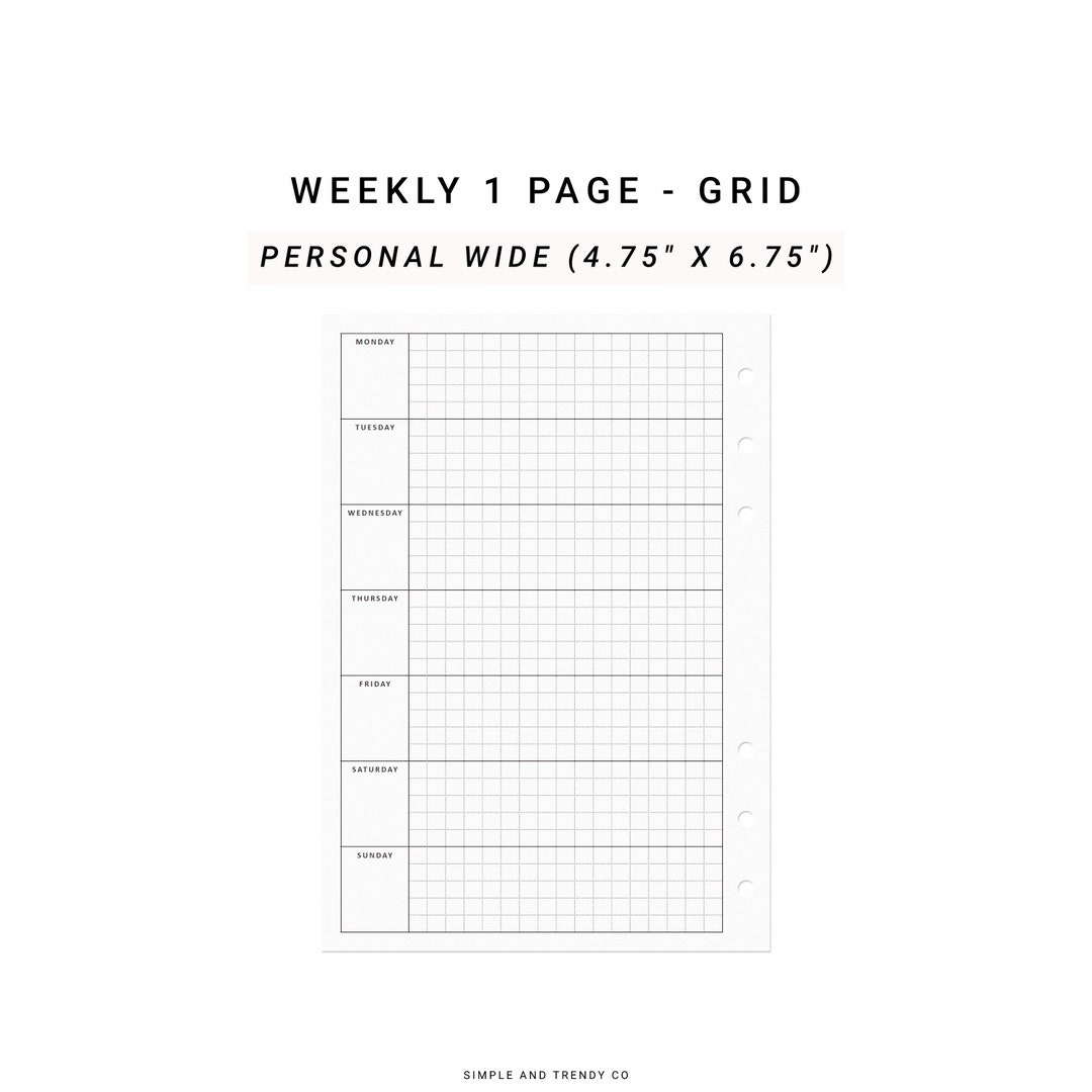 Weekly on One Page, Weekly Planner Pages Printable Personal Wide