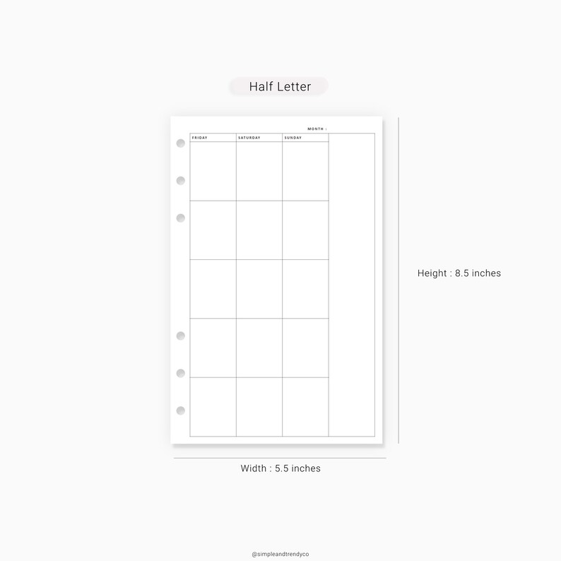 Monthly Planner Printable Half Size Half Letter Inserts | Etsy