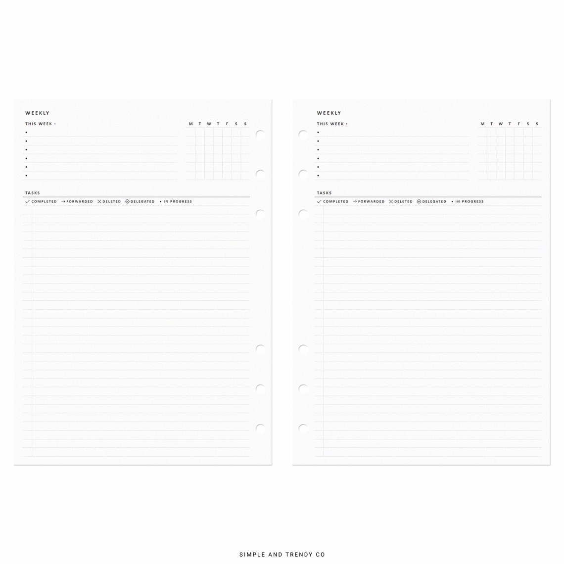 Weekly Planner Calendar A5 Planner Inserts Printable Week on - Etsy