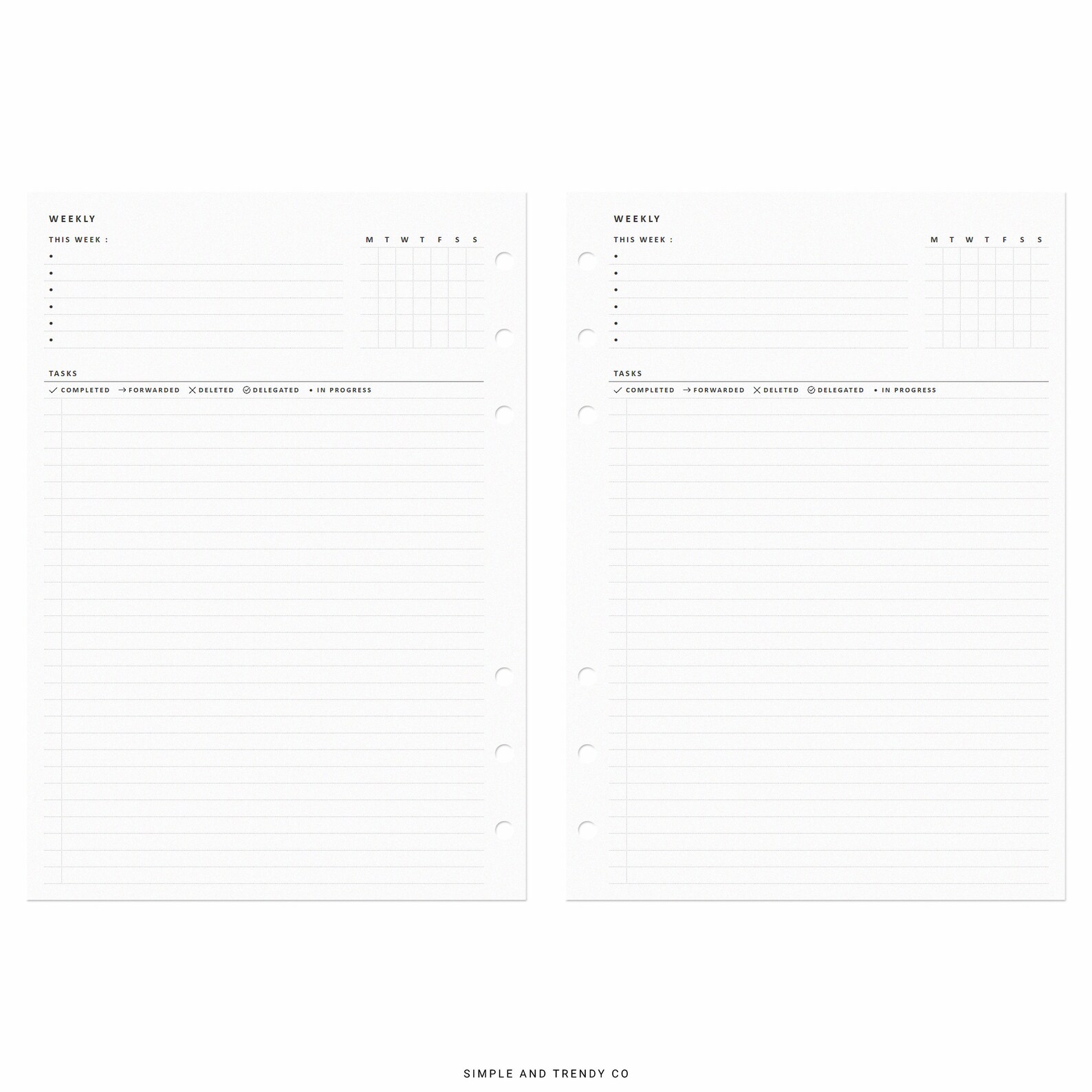 Weekly Planner Calendar A5 Planner Inserts Printable Week on - Etsy