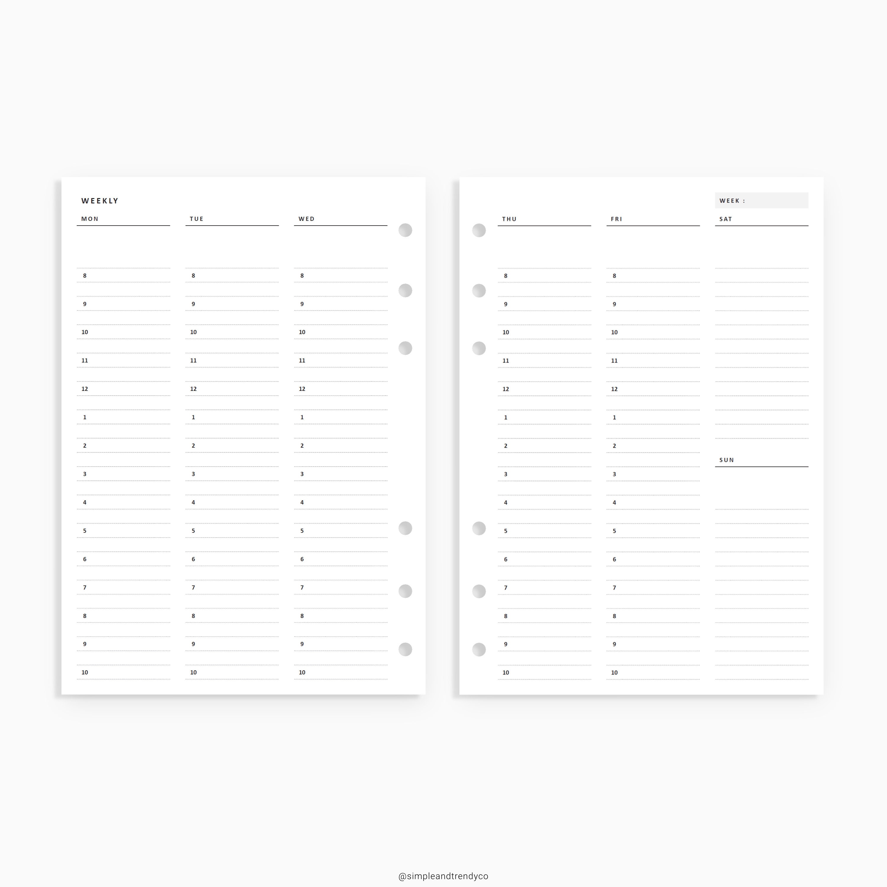 Vertical weekly half hour schedule personal wide undated etsy