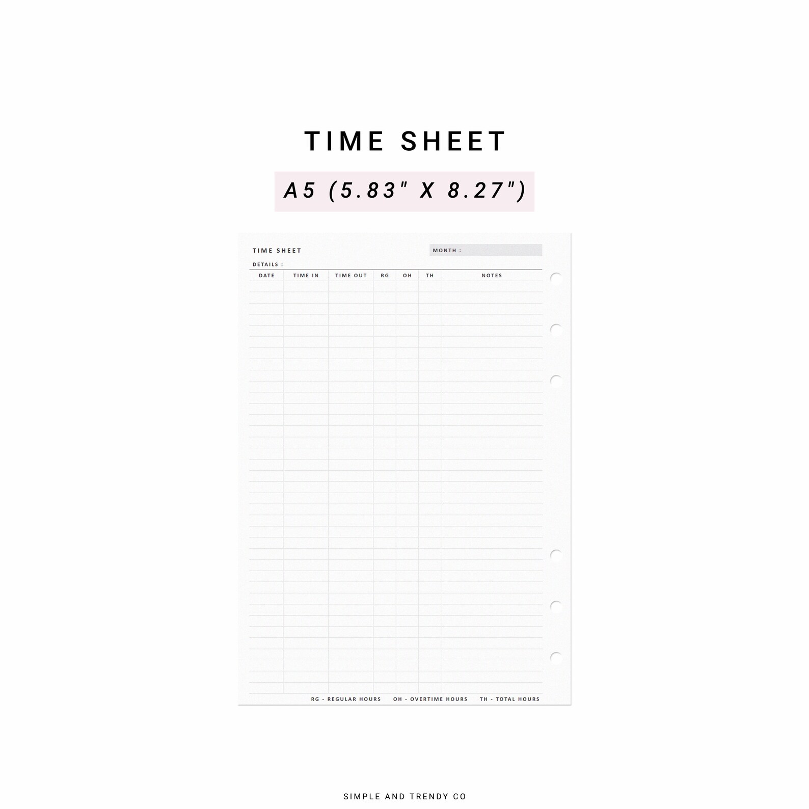 Time Sheet Log Printable A5 Planner Inserts Time Card - Etsy