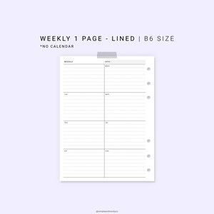 Week on One Page Printable B6 Inserts Weekly 1 Page Vertical | Etsy