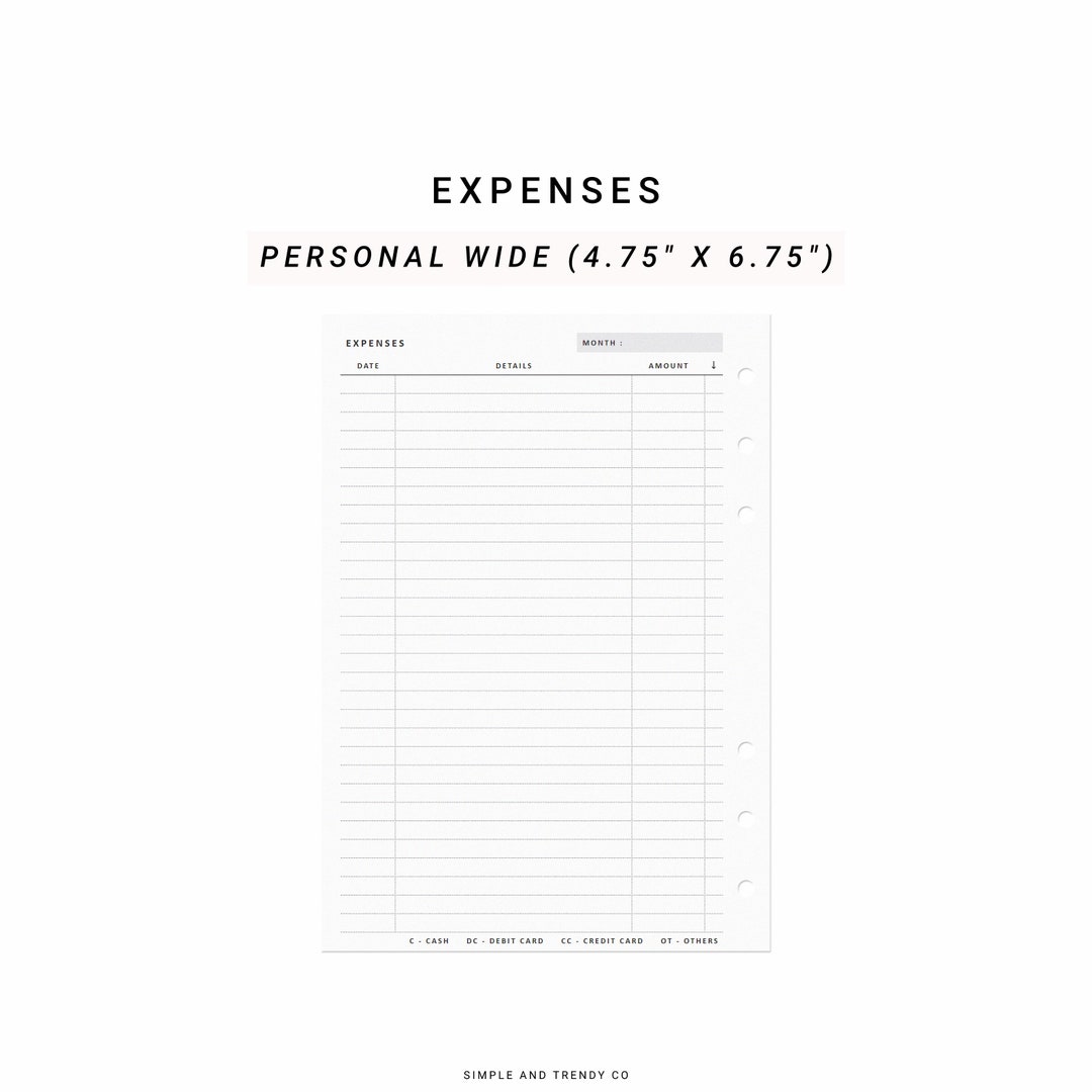 Expense Tracker Personal Wide, Printable Personal Expenses Organizer ...