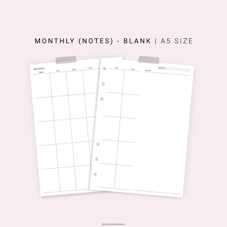 Monthly Planner Printable A5 Planner Inserts Undated Monthly | Etsy