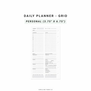 Daily Planner Personal Planner Inserts Minimalist Printable, Day Planner Productivity Planner Work Planner, Grid Layout