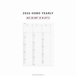 Puede incluir: Un planificador anual 2026 imprimible en blanco y negro en tamaño A5 (14,8 cm x 21 cm) con los meses de abril, mayo y junio. El calendario está diseñado para su uso con un planificador Hobonichi.