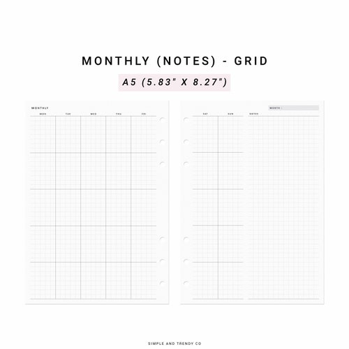 Undated Monthly Planner A5 Inserts Printable Monthly Template - Etsy