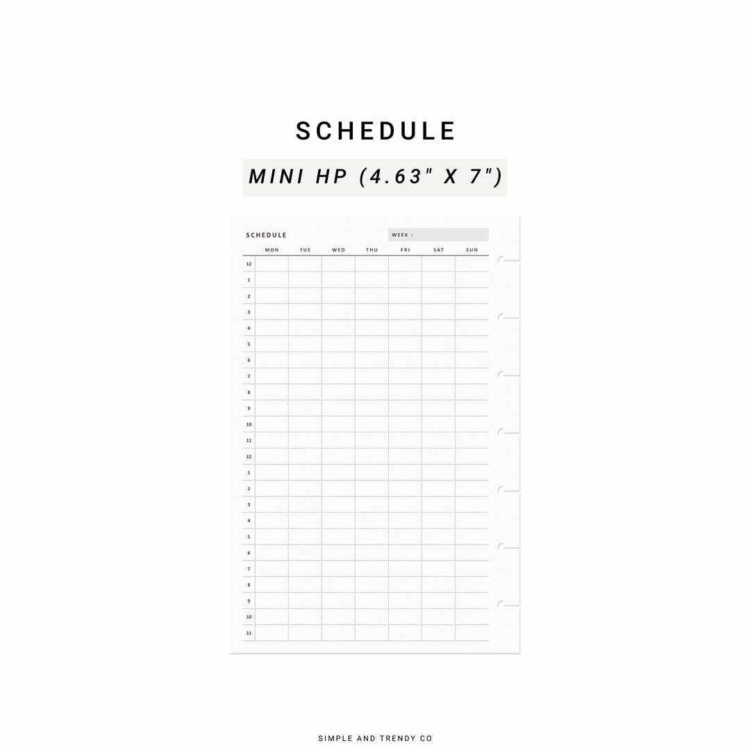 Weekly 24 Hour Schedule Printable Happy Planner Mini, Class Schedule ...
