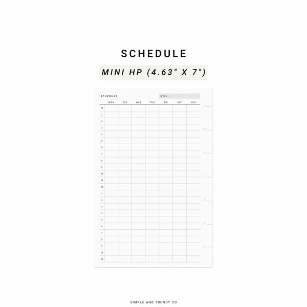 Weekly 24 Hour Schedule Printable Happy Planner Mini, Class Schedule School Schedule, Work Schedule Template