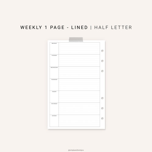 Vertical Weekly Planner Half Size Half Letter Inserts Undated | Etsy