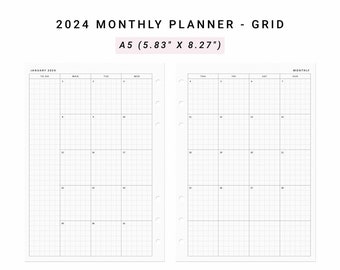 2024 Monthly Planner Minimalist Printable, A5 Planner Inserts