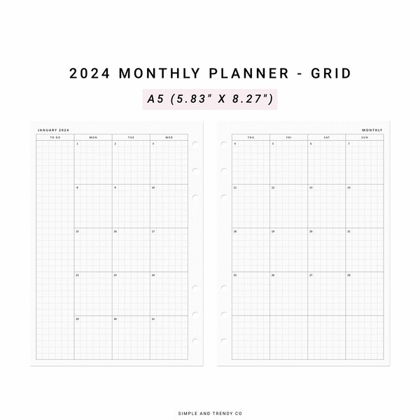 Buy 2024 Planner Monthly Printable A5 Inserts, Dated 2024 Monthly