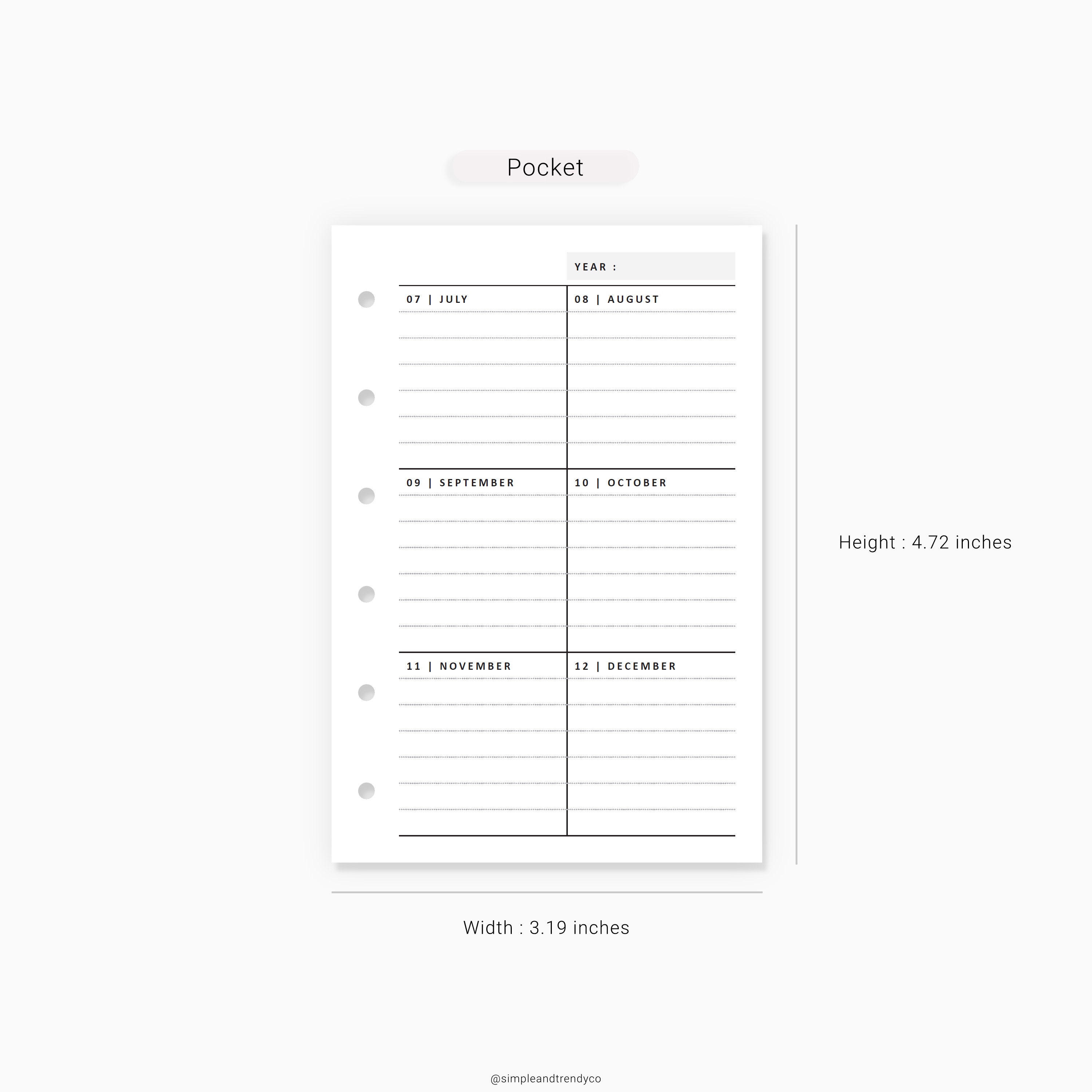 Year At A Glance Pocket size Yearly Planner Printable Yearly | Etsy