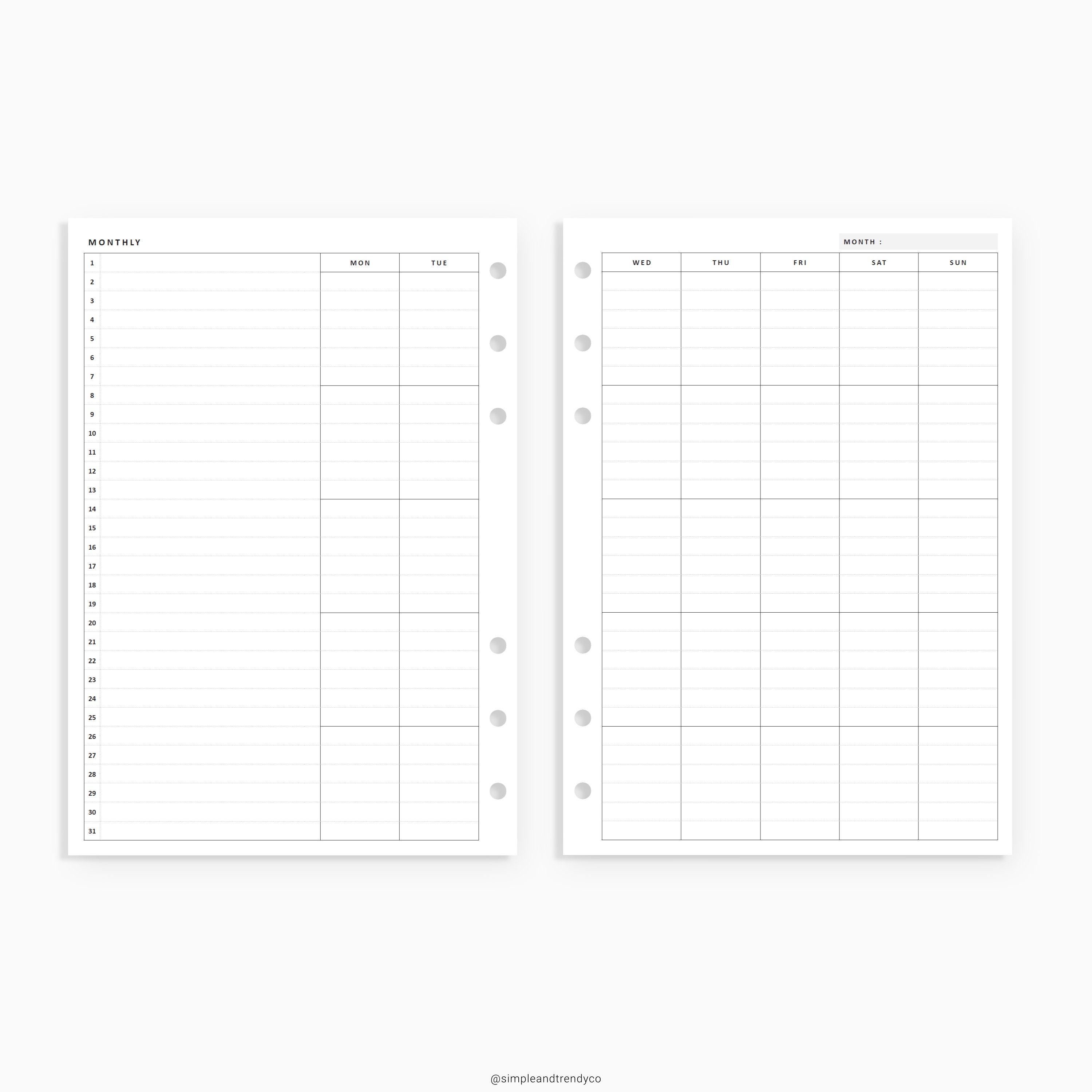 Monthly Planner Printable A5 Planner Inserts Monthly List | Etsy