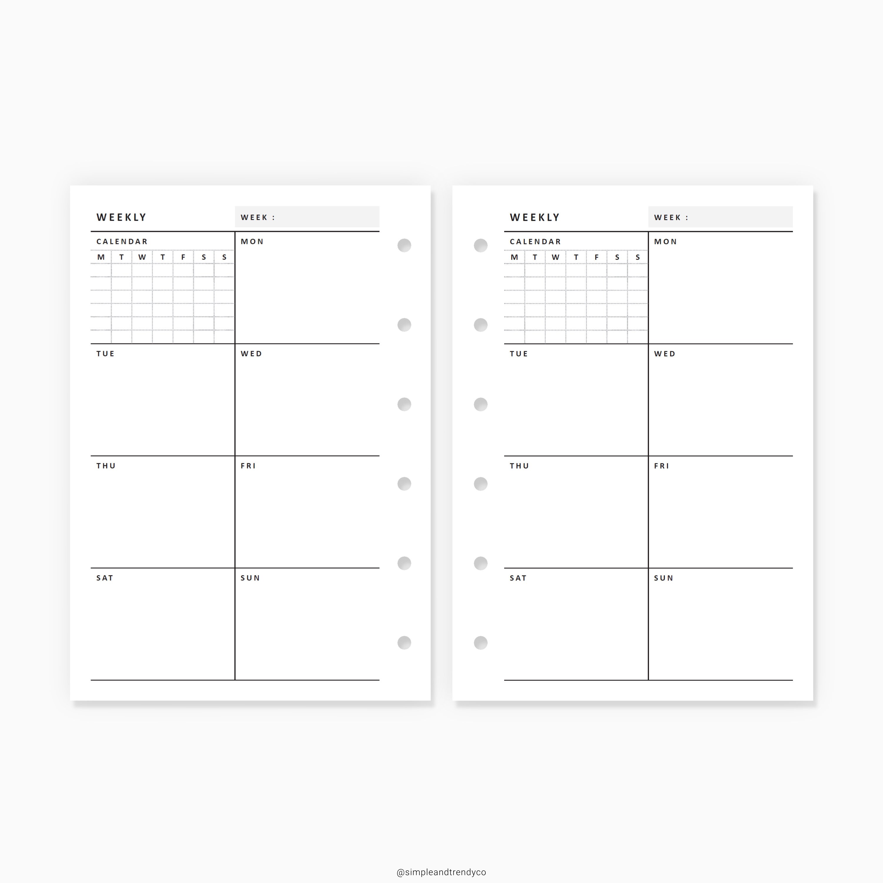 Week on One Page Printable Pocket XL Weekly 1 Page Vertical | Etsy