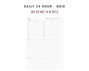Daily Planner 24 Hour A5 Planner Inserts Printable, Daily Schedule, Day Planner, Work Planner, Hourly Planner, Daily Agenda Daily Template