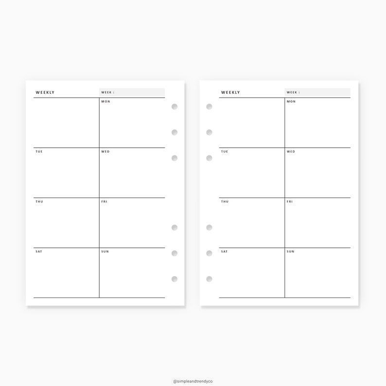 Week on One Page Printable A6 Inserts Weekly 1 Page Vertical | Etsy