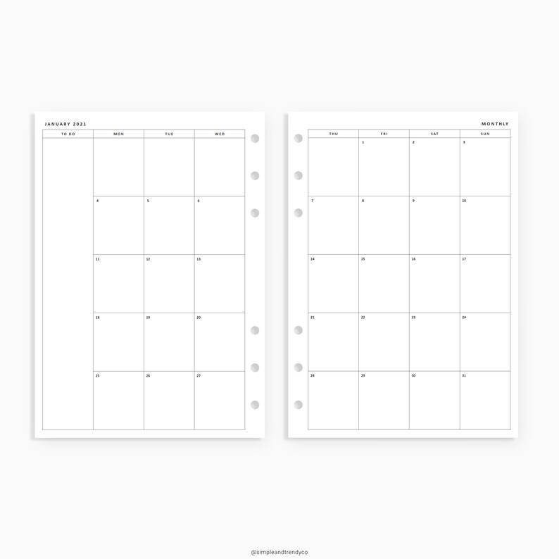 A5 Planner Inserts 2021 Dated Monthly Planner Printable Etsy