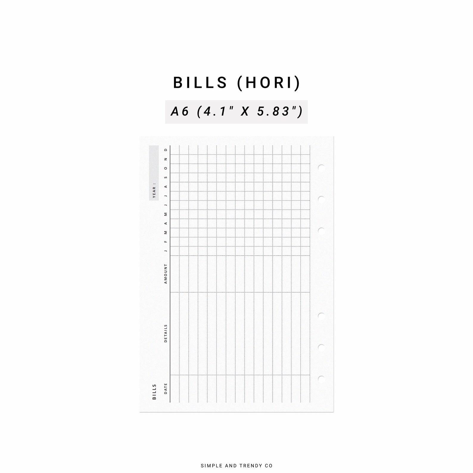Bill Tracker Horizontal Printable A6 Inserts Monthly Bill - Etsy