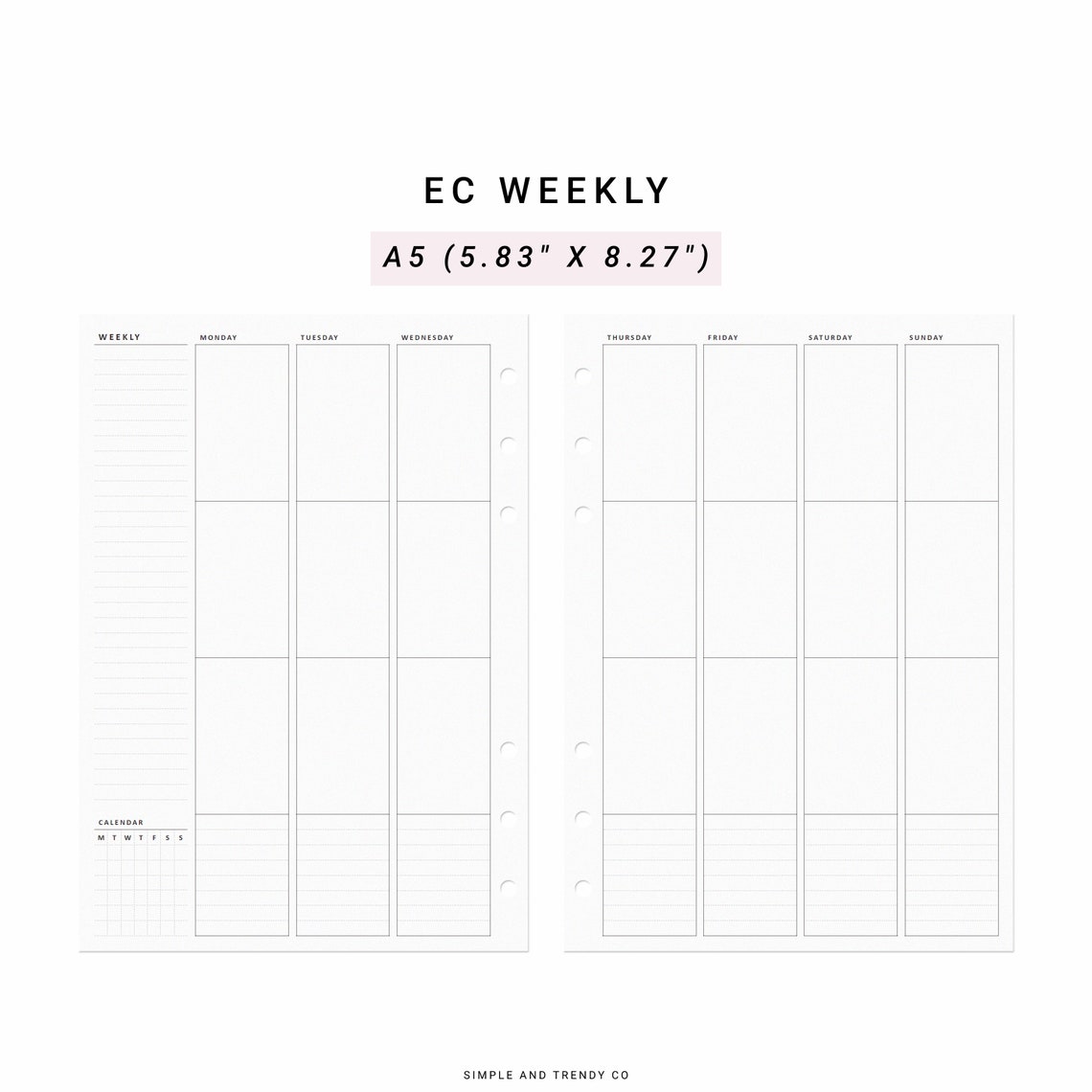 Weekly Planner Erin Condren Inserts Undated Printable A5 - Etsy